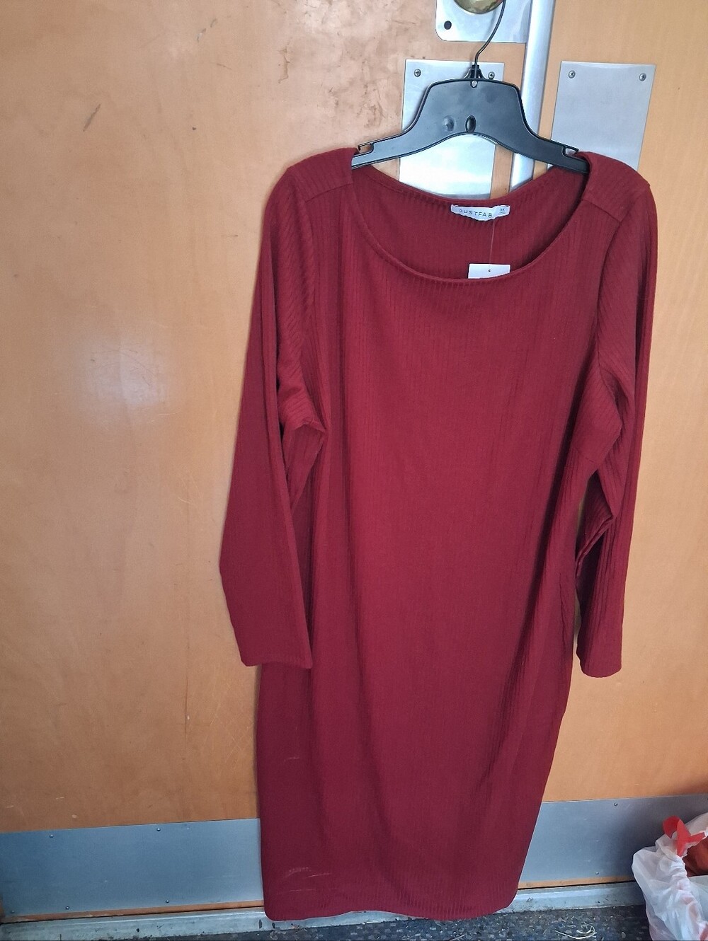 JustFab Ribbed Long-Sleeve Shift Dress - Rust/Red Size 3X